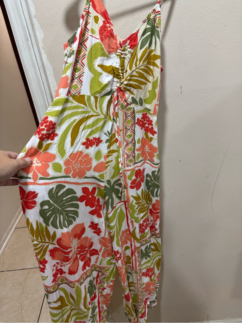 Tropical Floral jumpsuit - Coral, Green & White